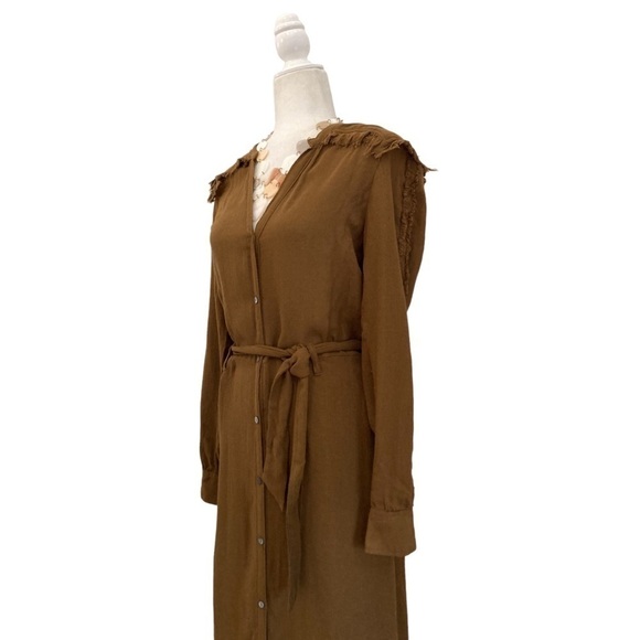 Diega Fringe Boho Dress Button Front Viscose Wool Maxi Self Tie Western Inspired - Picture 7 of 12